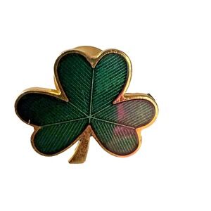 Vintage Hallmark Three Leaf Clover Tac Pin Green Enamel Gold Tone Metal